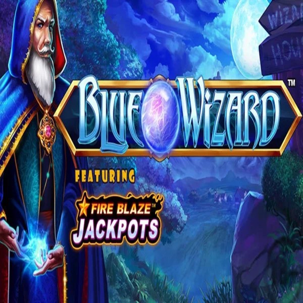 Official Slots logo: Blue Wizard Fire Blaze Jackpots by Rarestone Gaming at Blaze Spins Casino
