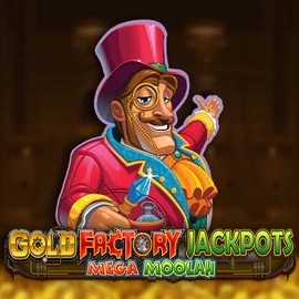 Gold Factory Jackpots Mega Moolah online game logo by Aurum Signature Studios on blazespinscasinoo.com